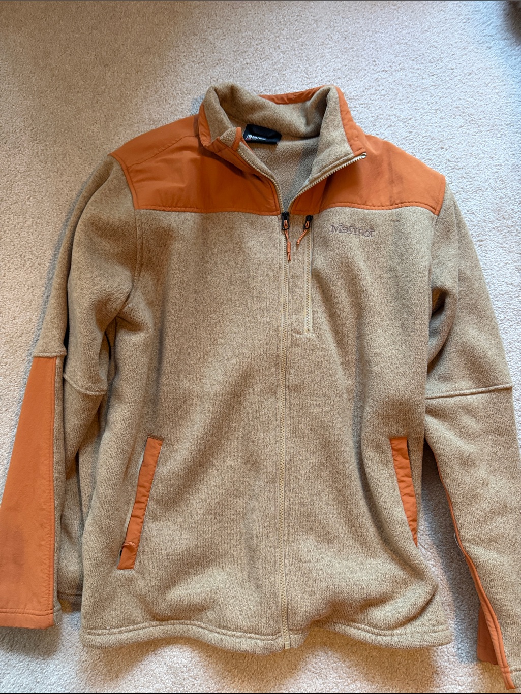 Marmot Men's Tan Fleece Jacket With Orange Accents
